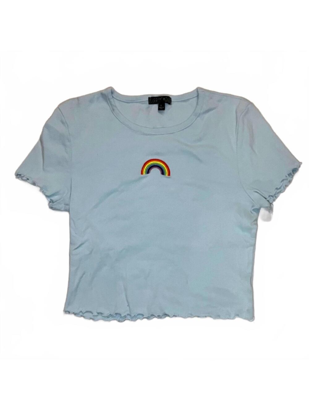 Dolls Kill Current Mood Light Blue Crop Top with Rainbow Embroidery Size L